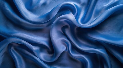 Obraz premium Close-up of luxurious blue silk fabric with elegant folds and drapery, perfect for backgrounds in fashion design, textile projects, and interior decor. Ideal for creating a rich and serene aesthetic.