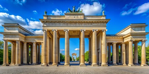 Fototapeta premium Berlin's Brandenburg Gate, Sunny Day, Wide Angle, Stone Columns, Germany, Brandenburg Gate, Berlin