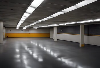 Obraz premium garage parking underground lot wall place park night light automobile transport black floor generic city white shed lamp old abstract detail cement grey area design