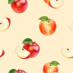 Fresh Watercolor Apples Set Against a Craft Background A Beautiful Seamless Pattern Design