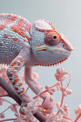 Fototapeta premium Animals Poster Close Up, Animals With Pink Shades Tiger, Snake, Chameleon Series