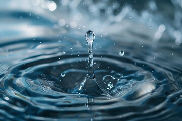 Water droplet falling, high-speed capture, splash and ripples, crystal clear, precise and detailed, mesmerizing and dynamic, captivating motion