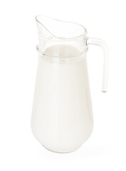 Glass jug with fresh milk isolated on white