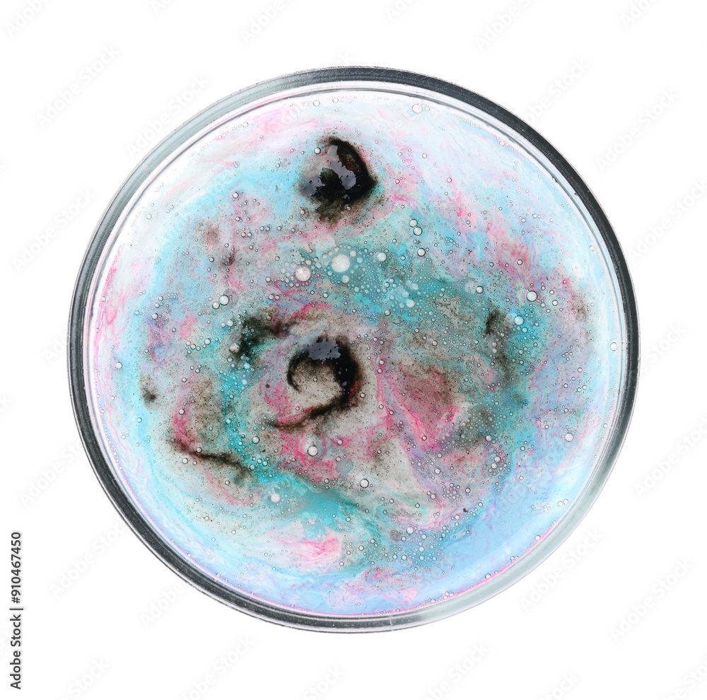 Poster Petri dish with bacteria isolated on white, top view