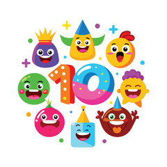 Obraz premium 10 various colorful funny events emoji set