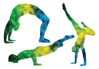 Fototapeta premium Colorful watercolor Male and female Doing Yoga vector illustration