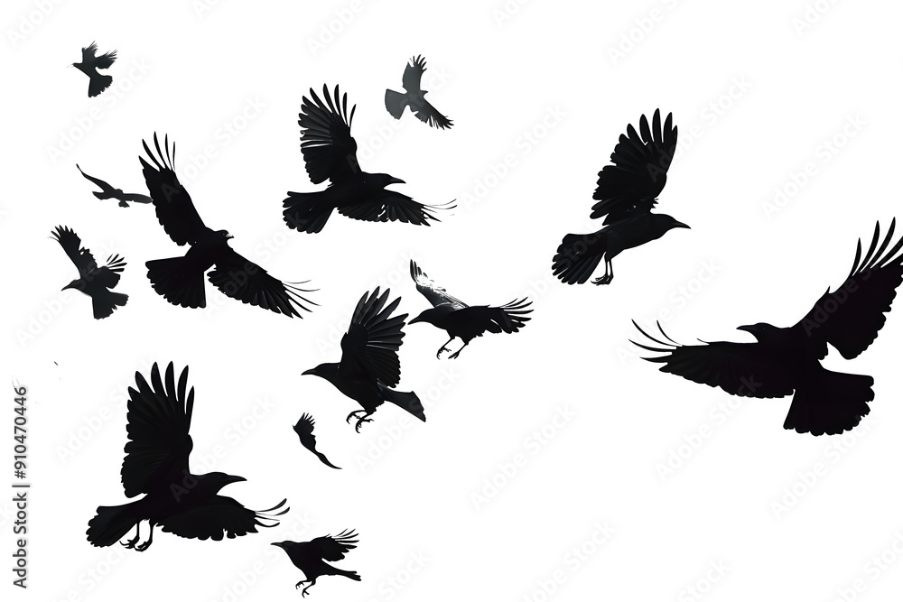 Wall mural flock of flying crows , png file of isolated cutout object on transparent background.::
