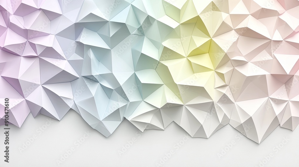 Poster a vibrant arrangement of triangular paper shapes forms a colorful gradient from blue to red, showcas