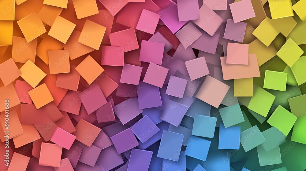 Poster a vibrant arrangement of triangular paper shapes forms a colorful gradient from blue to red, showcas