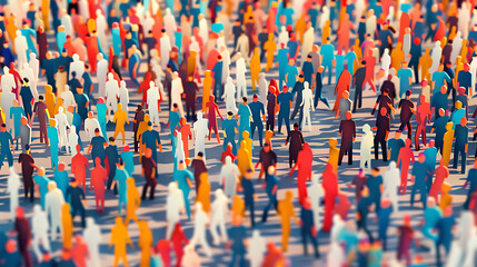 Obraz premium A colorful crowd of people, blue and orange, representing unity, diversity, and community, perfect for social media, advertising, and marketing. 