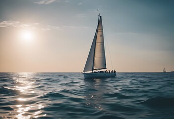 glides sailboat waves lightly ocean pristine landscape view marina sea nature boat slip surf explore explorer traveler sail concept abstract calmness quietness water earth