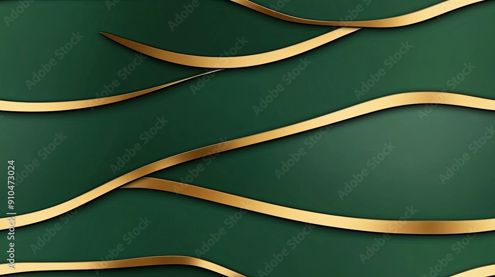 Poster abstract design showcases flowing dark green waves with golden accents, creating a harmonious and lu