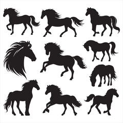 black horse silhouette set with white background