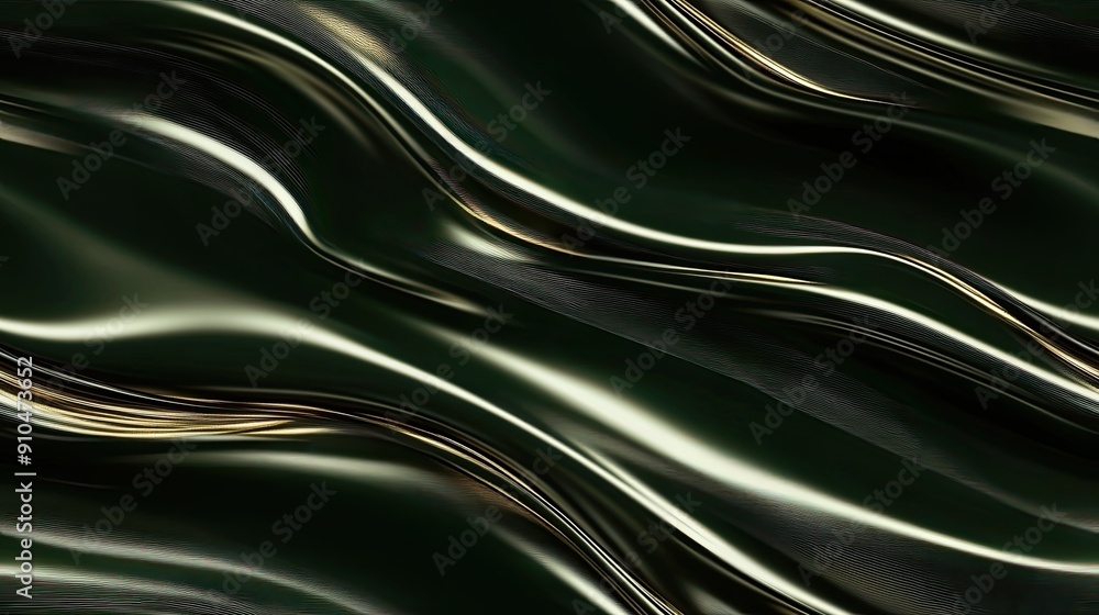 Poster abstract design showcases flowing dark green waves with golden accents, creating a harmonious and lu