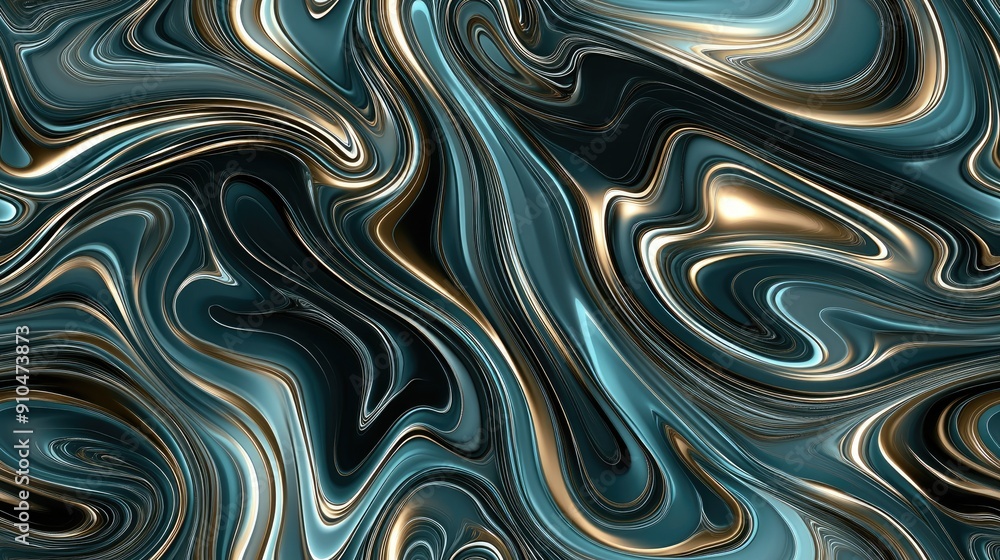 Poster abstract design showcases flowing dark green waves with golden accents, creating a harmonious and lu
