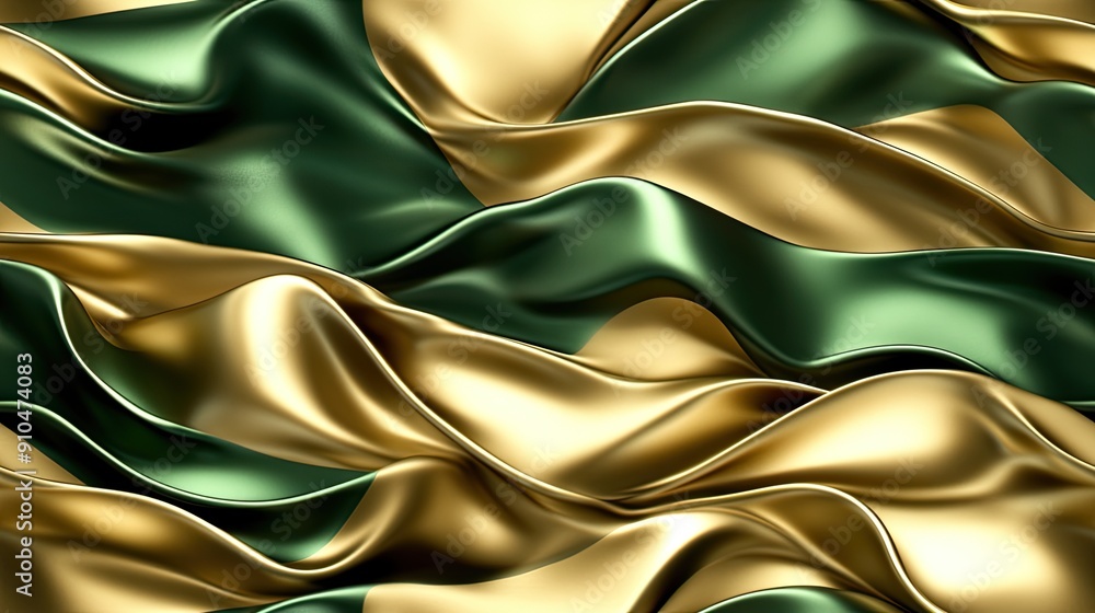 Poster abstract design showcases flowing dark green waves with golden accents, creating a harmonious and lu