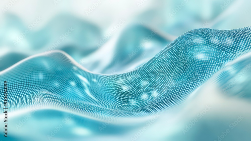 Aufkleber Abstract blue wave with grid and light.
