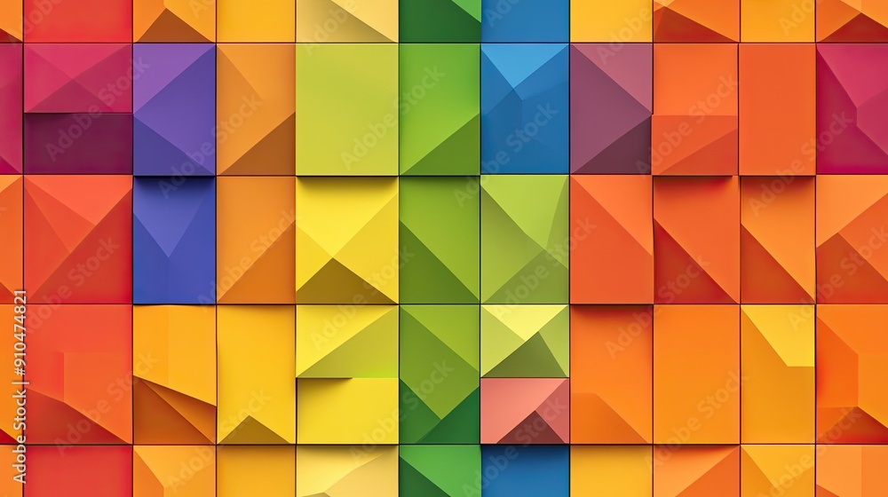 Poster Brightly colored geometric shapes overlap, creating an abstract design filled with vibrant hues and dynamic angles that capture attention SEAMLESS PATTERN