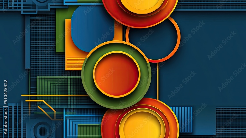Poster Brightly colored geometric shapes overlap, creating an abstract design filled with vibrant hues and dynamic angles that capture attention SEAMLESS PATTERN