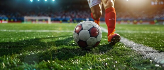Naklejka premium Football World Championship: Soccer Player Runs to Kick the Ball