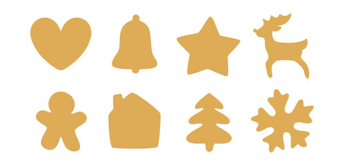 Christmas gingerbread cookie silhouette. Holiday templates for cutter craft machine. Cut shape for stencil isolated on white background. Flat vector illustration