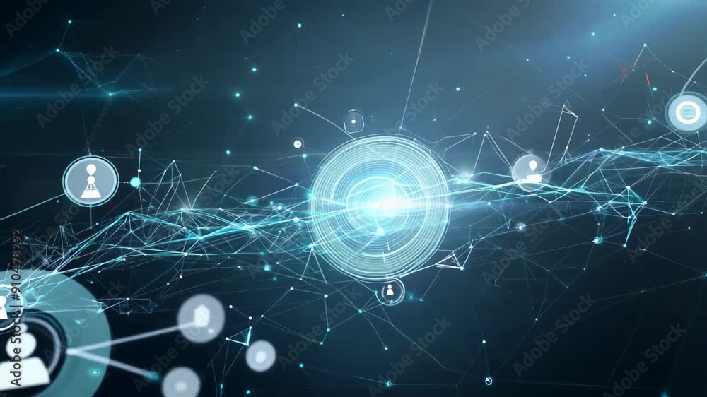 Aufkleber abstract visualization of a digital network with a bright central element. concept: it innovations, 