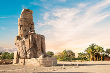 Beautiful view of the ancient Colossi of Memnon in Luxor, Egypt