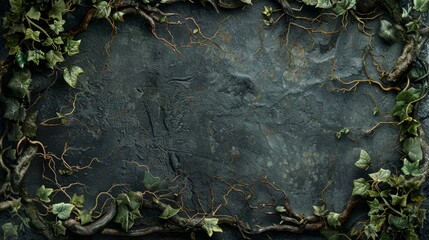 Dark gothic fantasy backdrop with dry branches and ivy