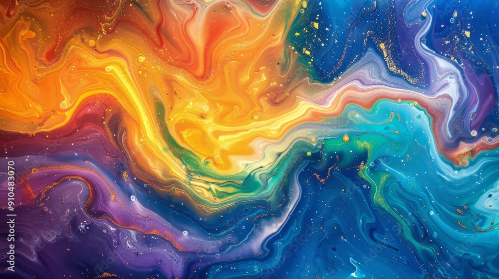 Poster vibrant abstract modern art composition with colorful swirls and fluid patterns