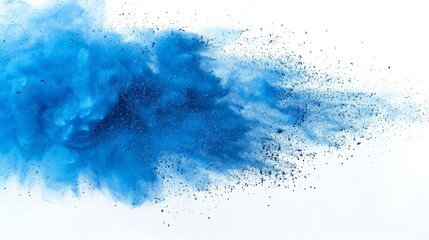 Blue powder explosion on white background captured in dynamic motion