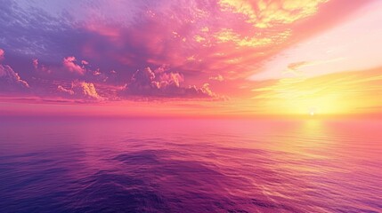 Fototapeta premium Vibrant orange and purple sky over tranquil sea at sunset