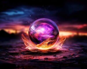 Mystical orb glowing with an inner light, symbolizing hidden knowledge, Mystical, Bright colors, Digital painting