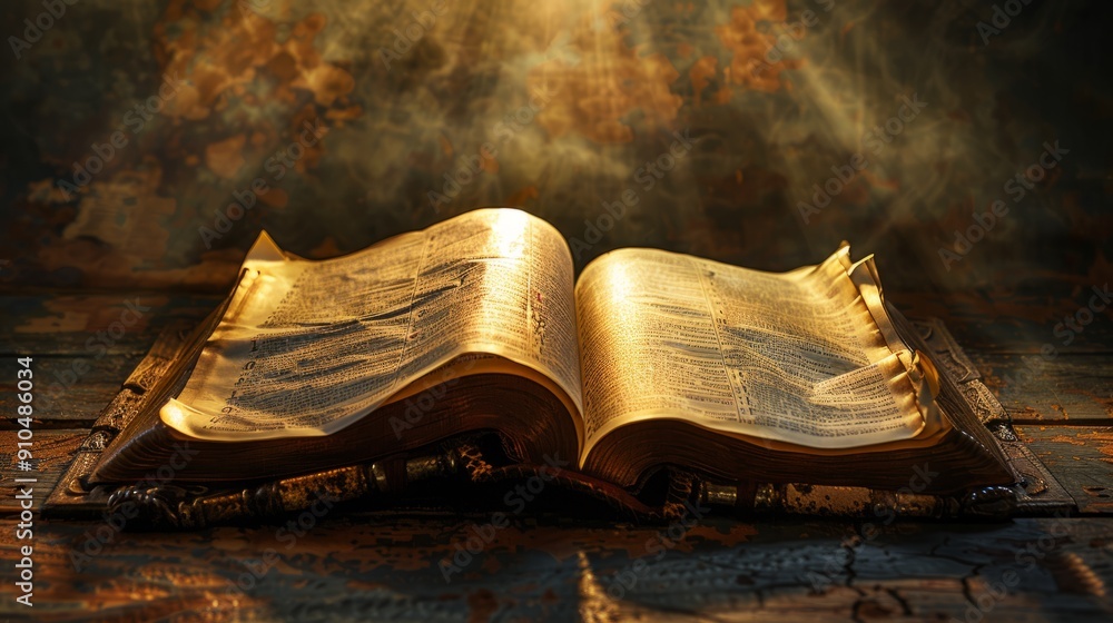 Poster glowing open scroll parchment revealing ancient text in mystical setting