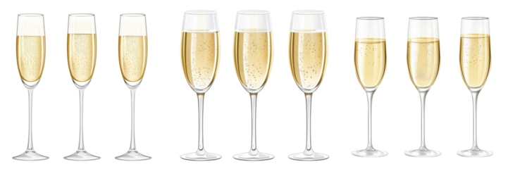Champagne glasses staying beside with champagne with sparkle on transparent background 