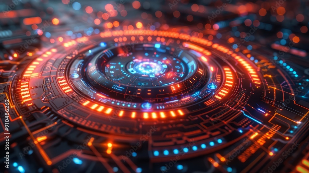 Aufkleber futuristic tech glow bullseye design with vibrant lights and circuit patterns