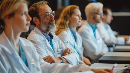 Scientific professors, doctors and medics at the conference