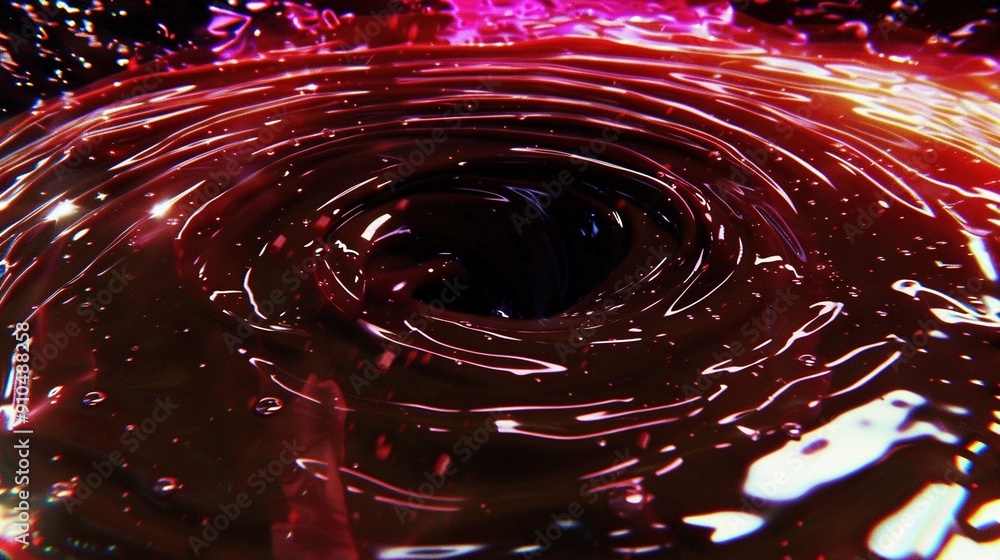 Poster close-up of a red and black object on a black background with a red and white object in the center o