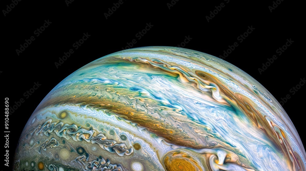 Poster a close-up of a massive planet with an abundance of water on its outer surface