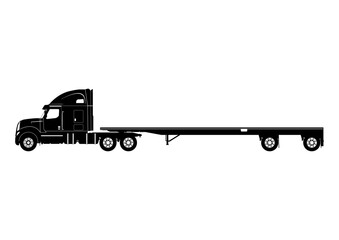 Silhouette of a truck with a straight deck flatbed semi trailer. Vector.
