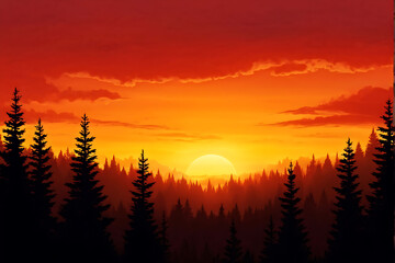 Obraz premium Dawn Over a Dense Forest