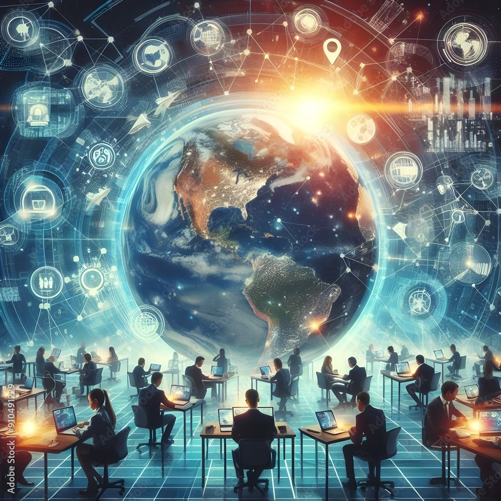 Poster this is communication technology for internet business. global world network and telecommunication o