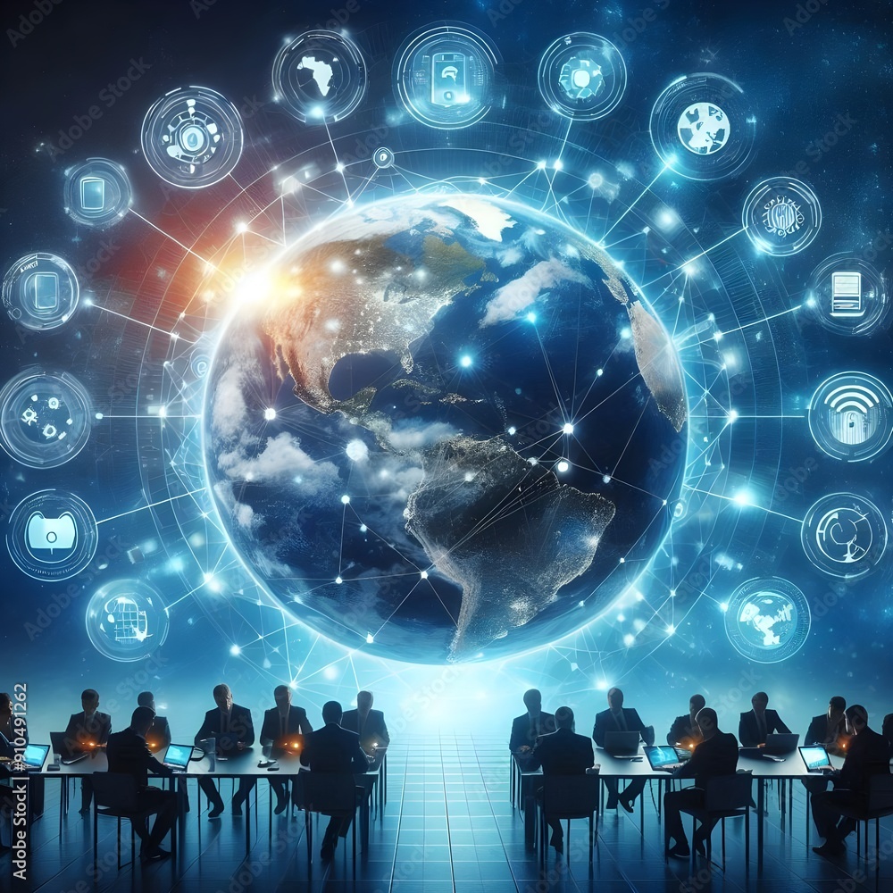 Poster this is communication technology for internet business. global world network and telecommunication o