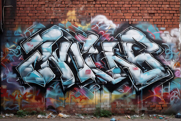 Graffiti-Covered Brick Wall