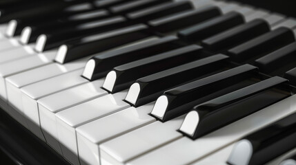 Background piano keyboard close-up. Musical instrument. Black and white key. Game sound, chord, melody.