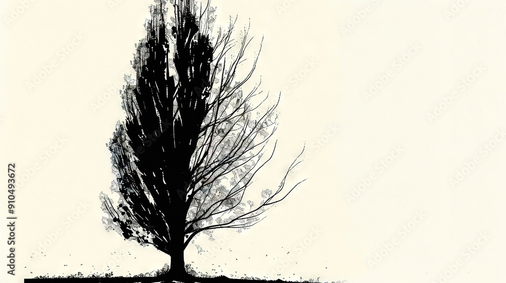 Poster a monochrome image of a bare tree with empty branches