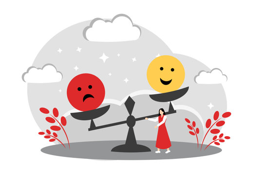 Different emotions, changes in the mood of a woman. Vector illustration of a woman's feelings