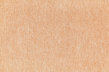 Closeup, macro of orange jeans denim fabric texture background, cloth with diagonal weawing