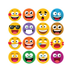 Obraz premium various colorful funny emoji set on white background