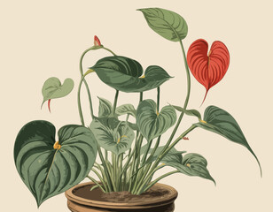 Anthurium plant , 19 century litho 
