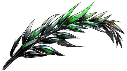 Obraz premium Drawing of a plant with green foliage on its stem and leafy top